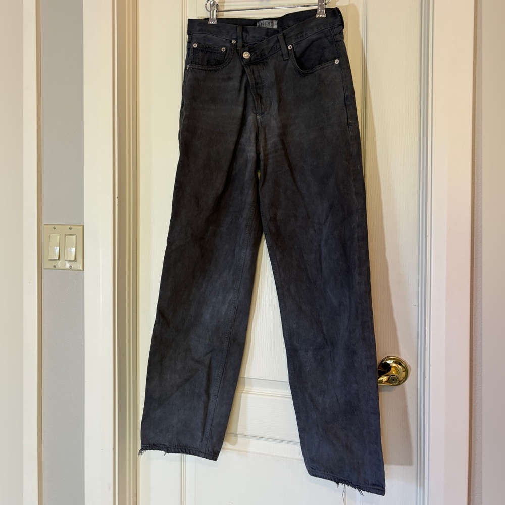 AGOLDE Washed Black Straight Leg Jeans Raw Hem Size 26